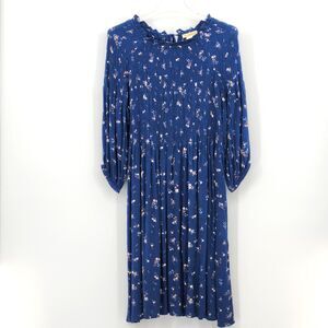 Sweet Magnolia Midi Dress Size Large Blue Floral Smocked Cottagecore Prairie
